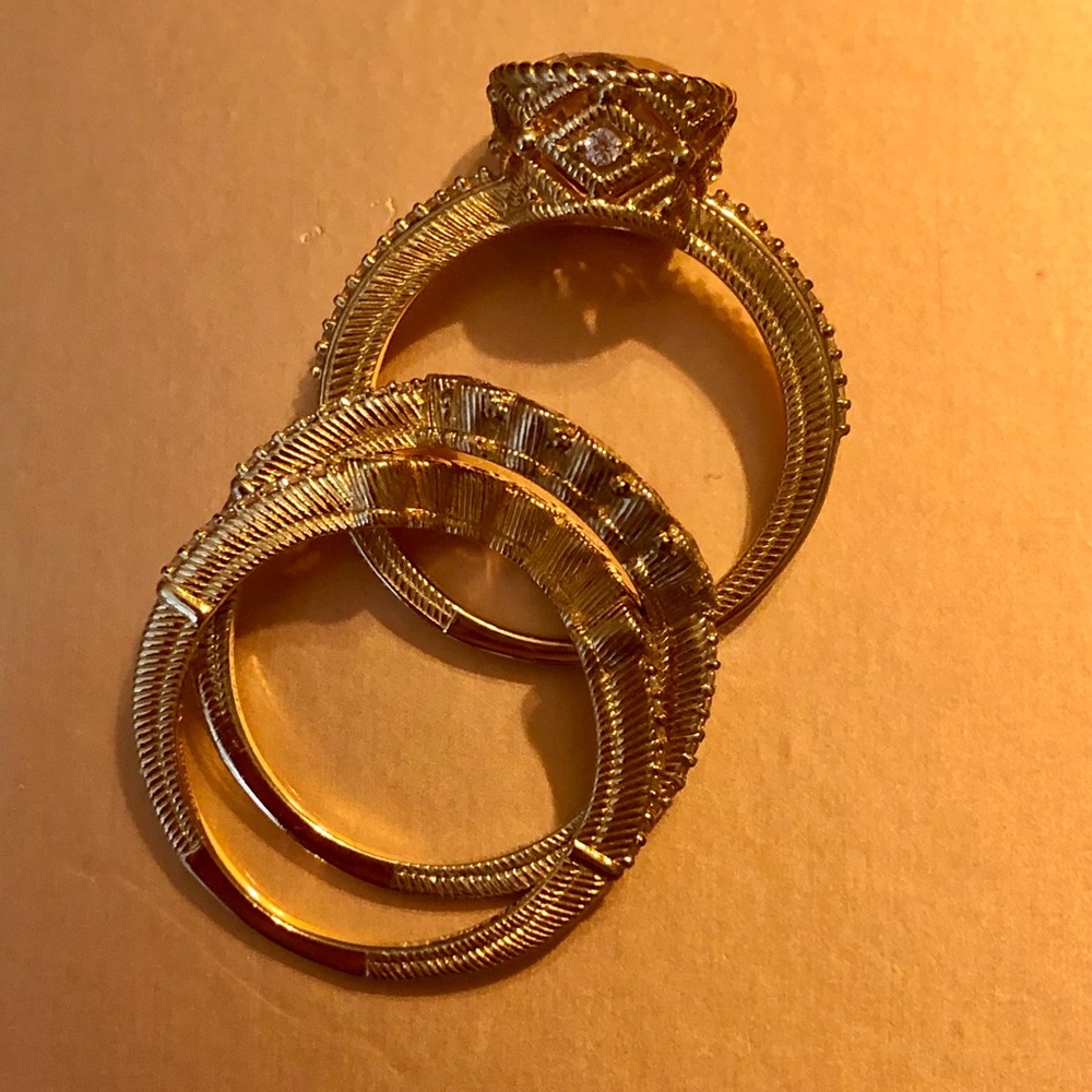 Judith Ripka Sterling Silver & 14kt Gold Clad 3 piece ring set. Size 8. - Picture 8 of 8